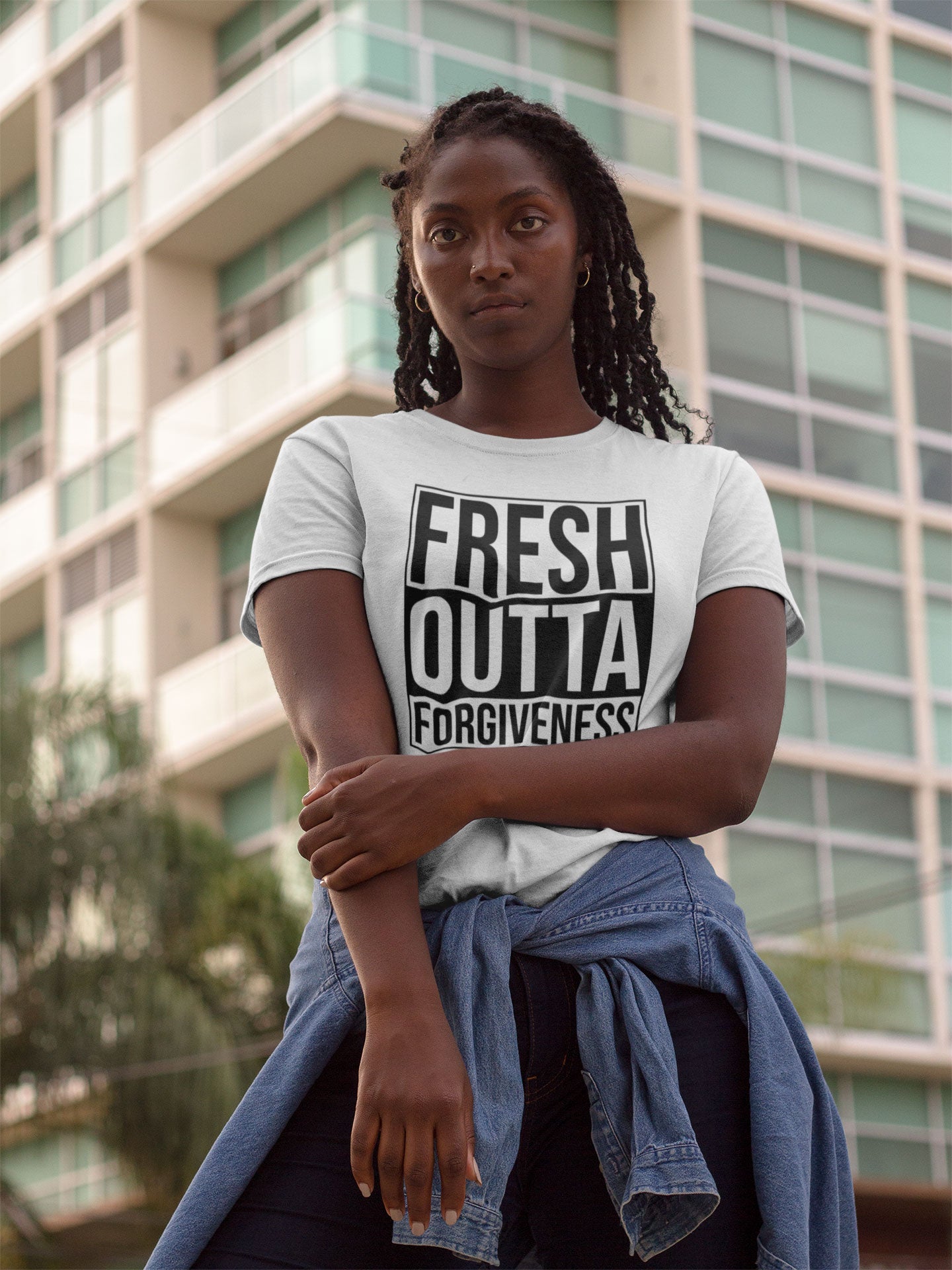 Fresh Outta Forgiveness | Unisex white tee